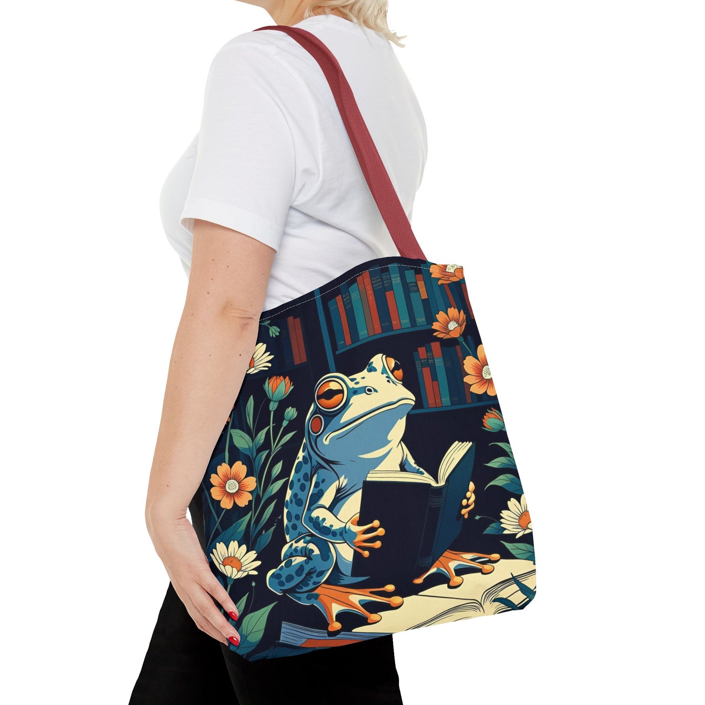 Frog Print Tote Bag - Women's Book Lover's Frog Everyday Reusable Bag