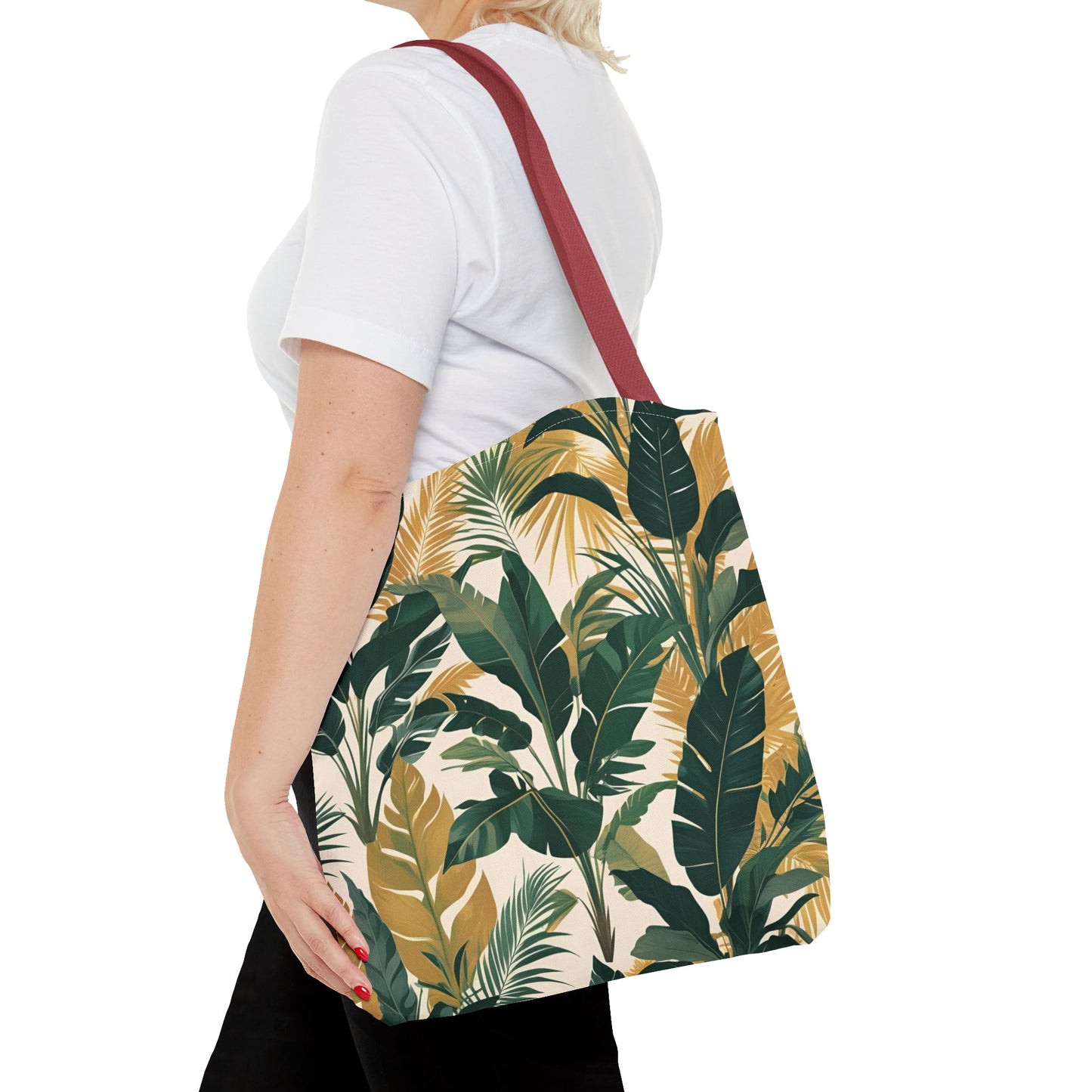 All-Over Print Tropical Leaf Tote Bag - Women's Everyday Floral Tote Bag