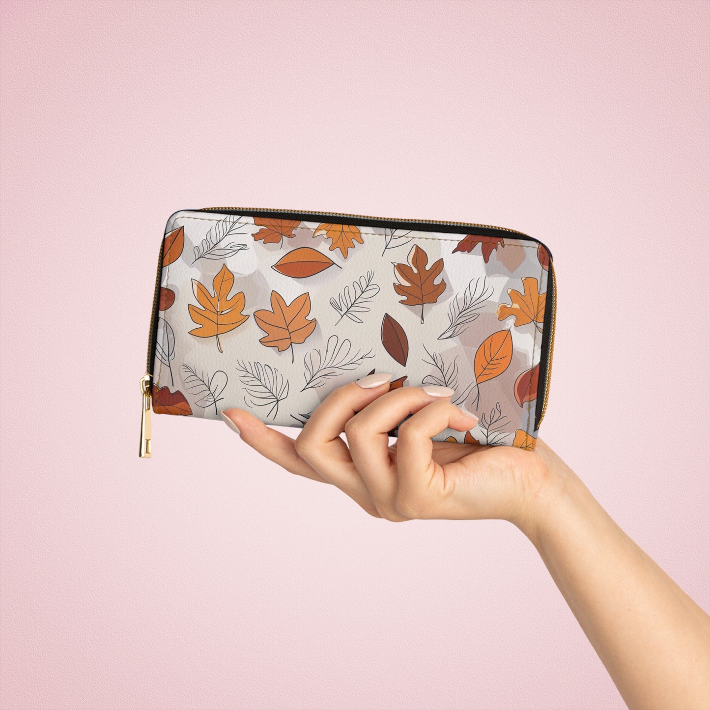 Women's Botanical Almond Leaf Wallet - Vegan Autumn Leaf Design Print