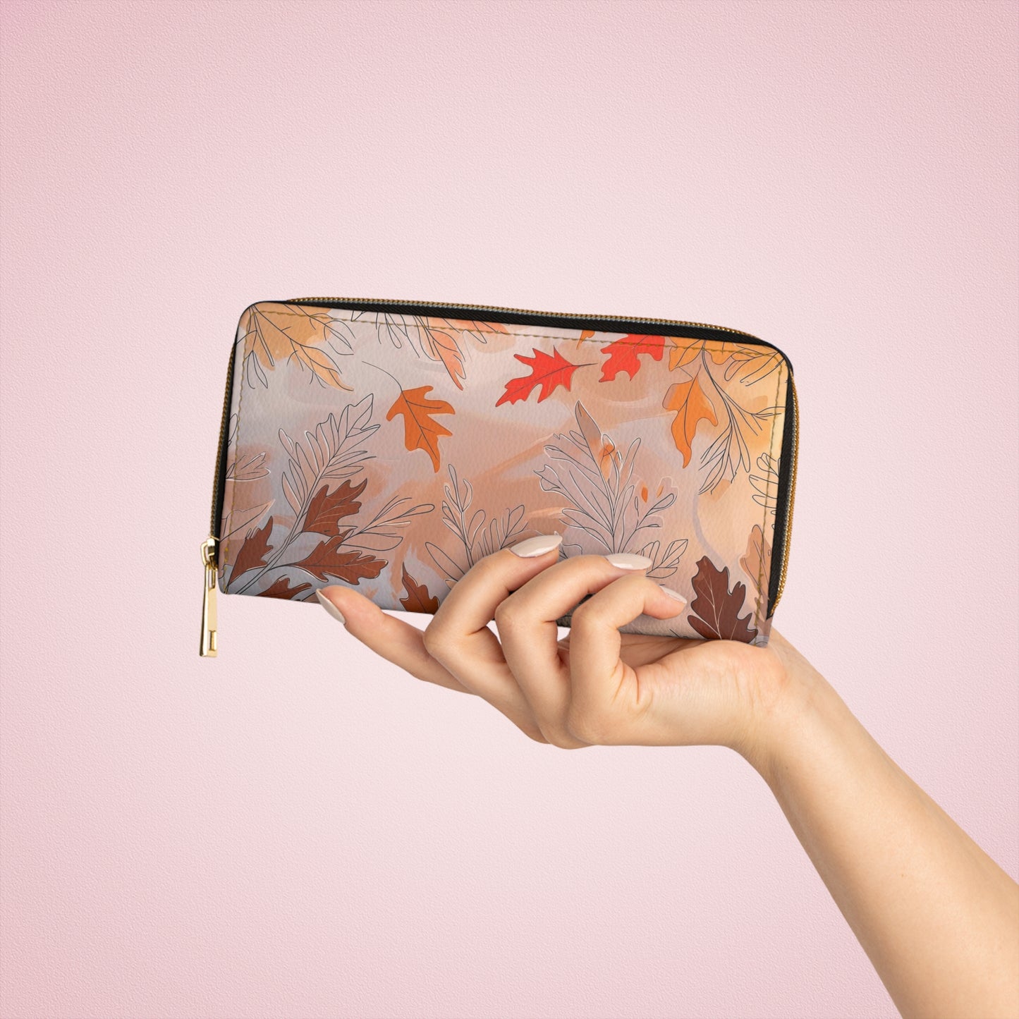 Women's Harvest Hue Autumn Wallet – Chic Botanical Leaf Design Print