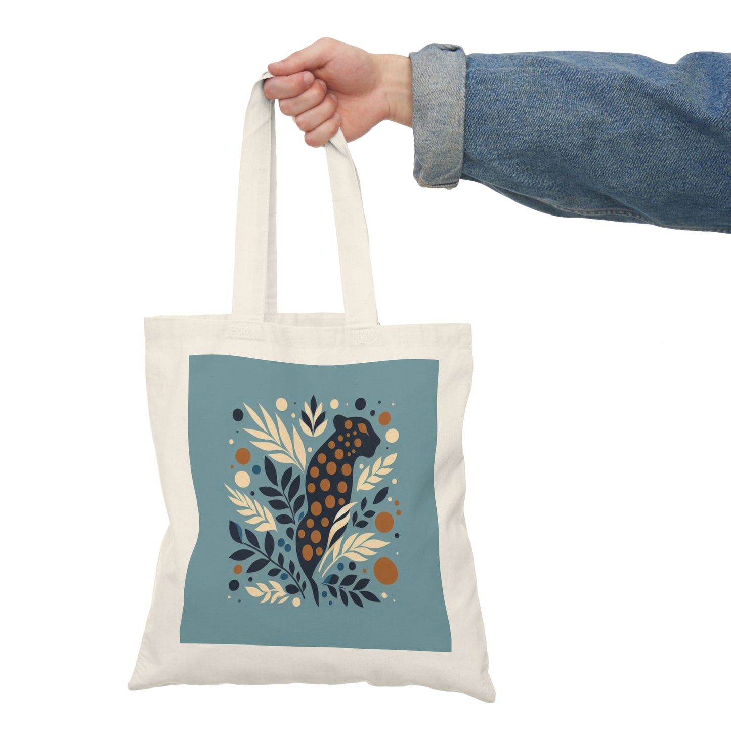 Cotton Leopard Tote Bag with Floral Design, Eco-Friendly Shopping Bag, Gift for Nature Lovers, Reusable Tote, Boho Chic Bag