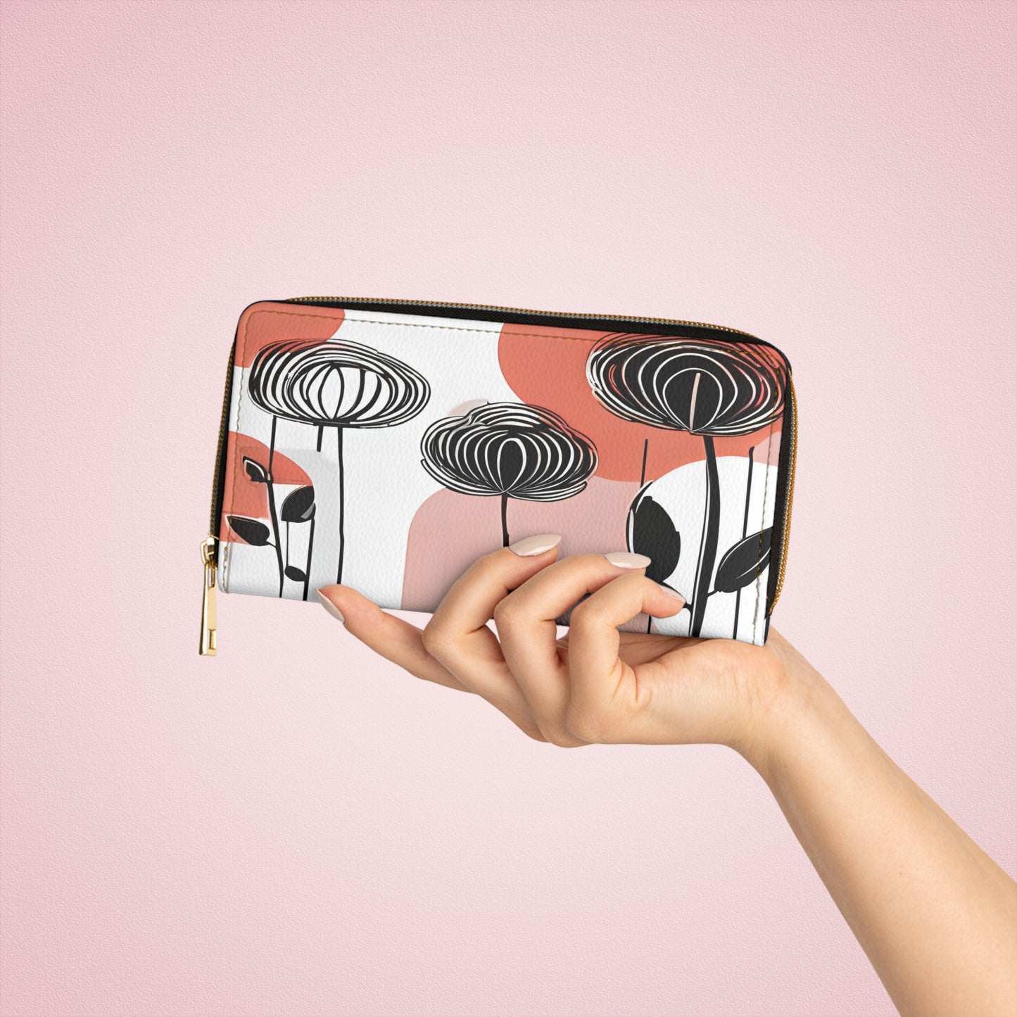 Women's Abstract Coastal Floral Wallet – Pink Neutrals for Everyday Chic