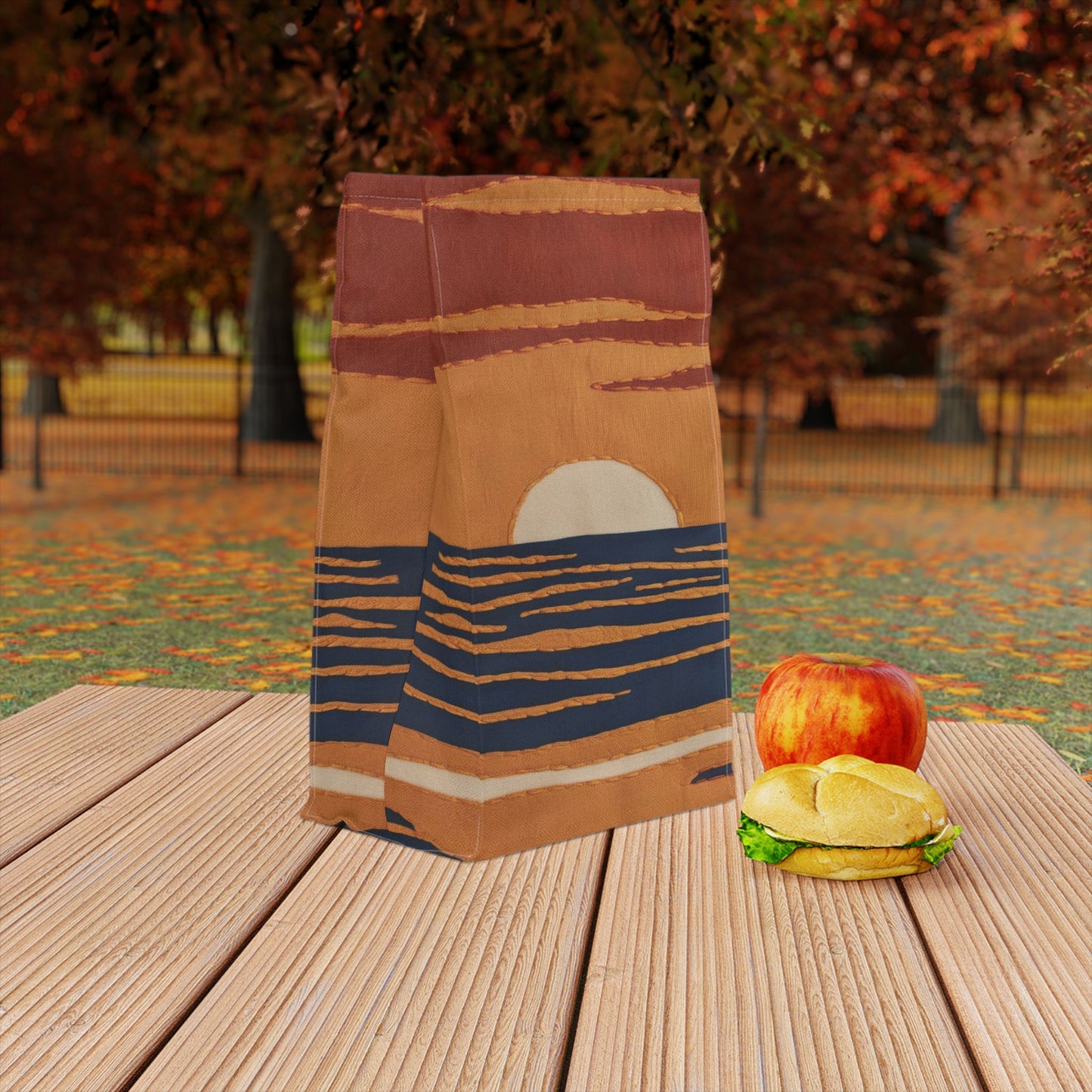 Sunset Ocean Polyester Lunch Bag, Eco-Friendly, Beach Day Essentials, Picnic, Back to School, Vibrant Summer Vibe