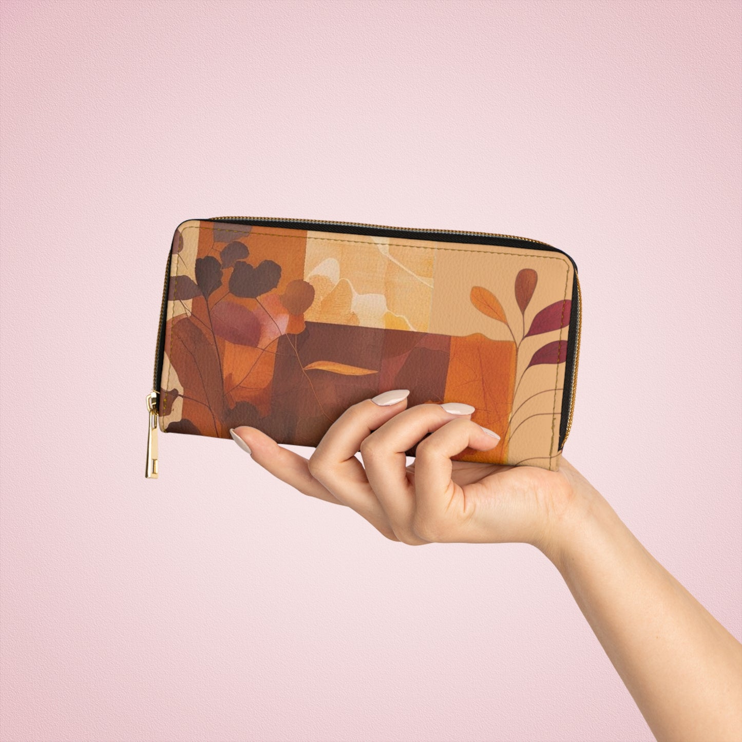 Women's Ochre Autumn Wallet - Vegan Abstract Foliage