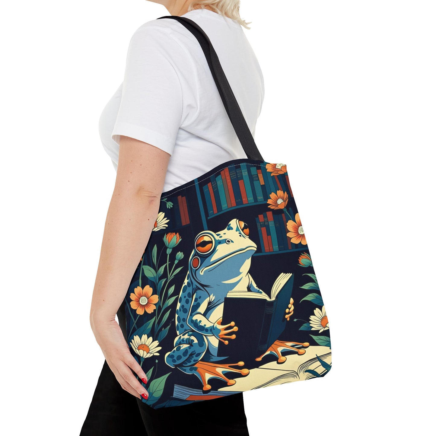 Frog Print Tote Bag - Women's Book Lover's Frog Everyday Reusable Bag
