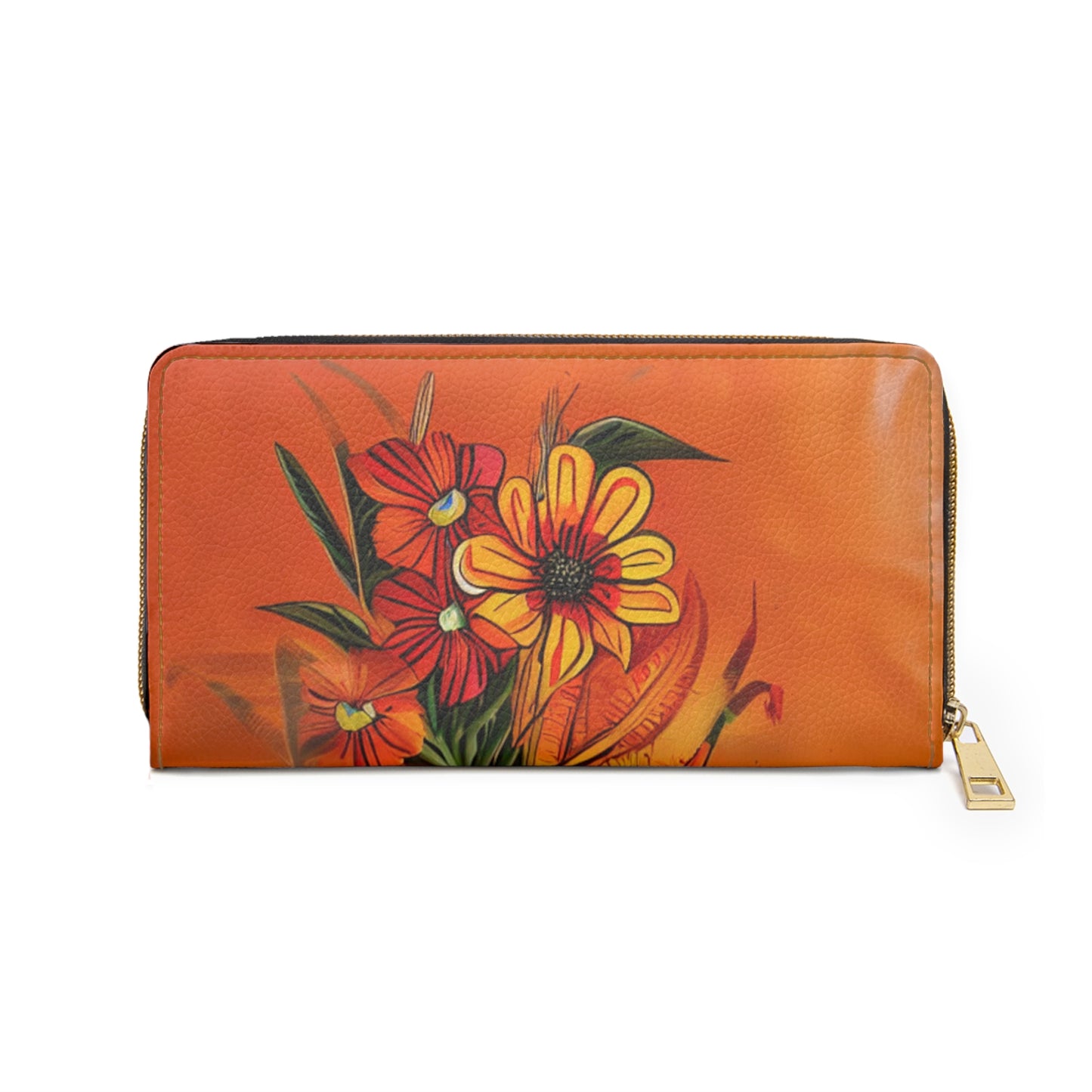 Women's Tropical Motif Wallet - Dark Apricot Vegan
