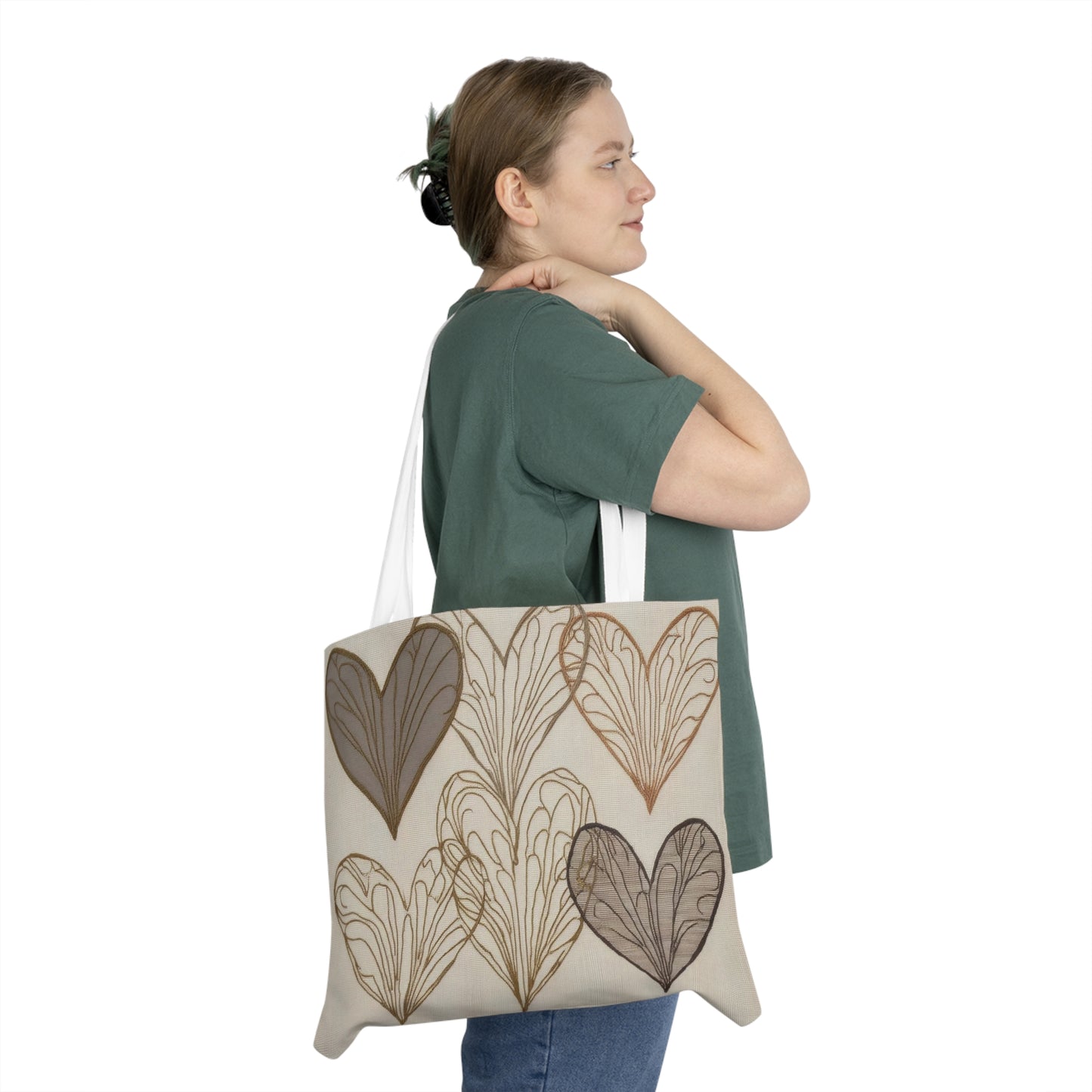 Eco-Friendly All-Over Print Heart Leaves Tote Bag - Everyday Shopping Tote