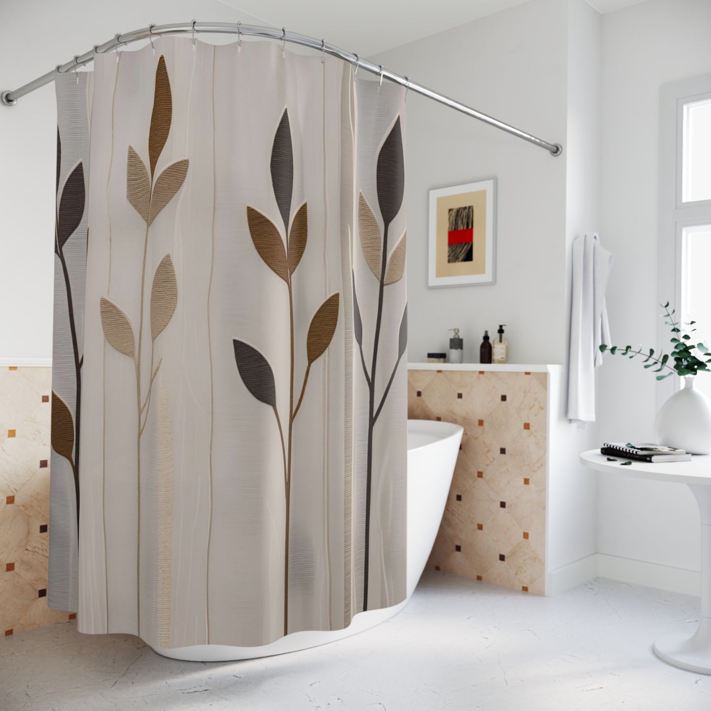 Natural Minimalist Shower Curtain with Leaf Design, Boho Bathroom Decor, Eco-friendly Home Accents, Gift for New Homeowners, Rustic [...]