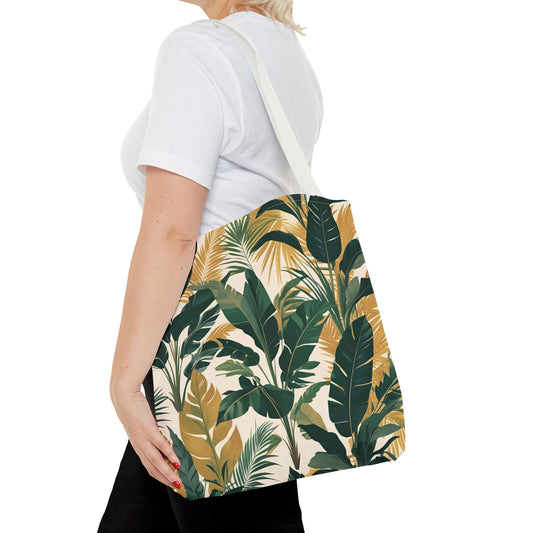 All-Over Print Tropical Leaf Tote Bag - Women's Everyday Floral Tote Bag