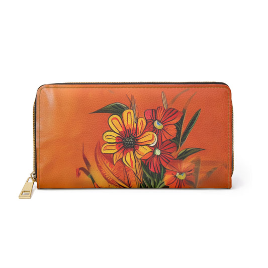 Women's Tropical Motif Wallet - Dark Apricot Vegan