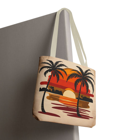 All-Over Print Island Sunset Palm Canvas Bag - Stylish Tote For Everyday Essentials