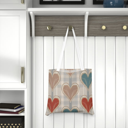 All-Over Print Rustic Heart Pattern Shoulder Tote Bag  - Western Style Women's Cotton Canvas Bag
