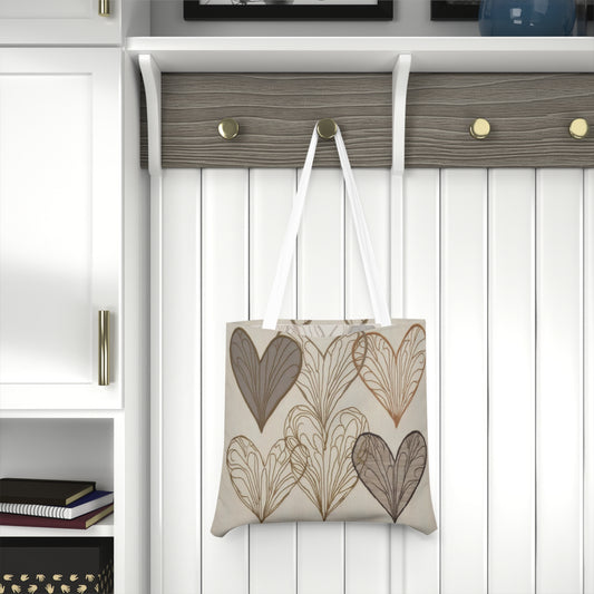 Eco-Friendly All-Over Print Heart Leaves Tote Bag - Everyday Shopping Tote