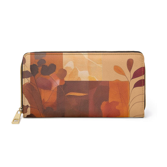 Women's Ochre Autumn Wallet - Vegan Abstract Foliage