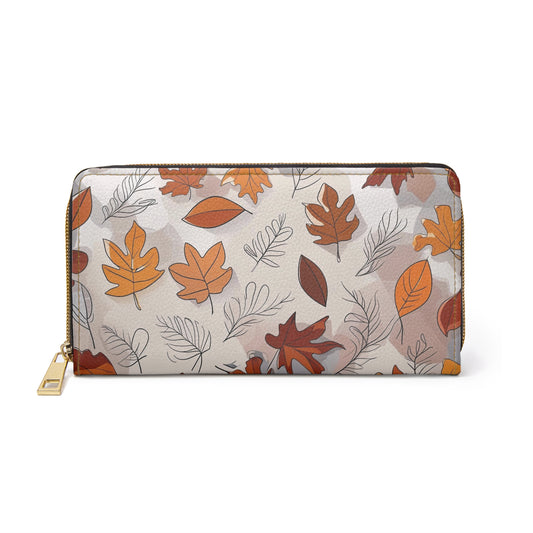 Women's Botanical Almond Leaf Wallet - Vegan Autumn Leaf Design Print